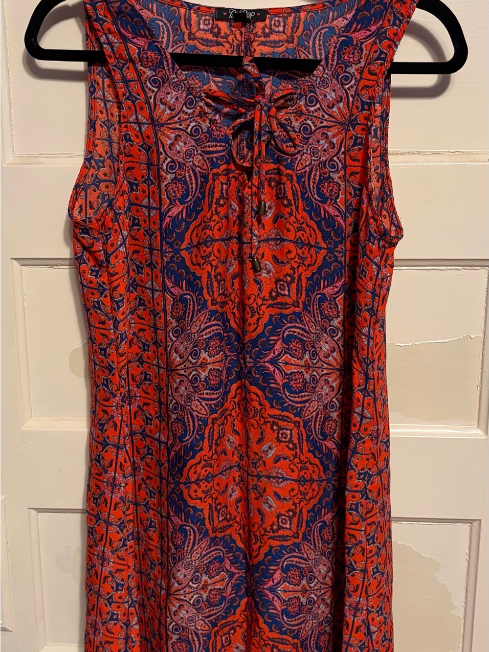 BeBop Red and Blue Paisley Tie-Front Midi Dress
